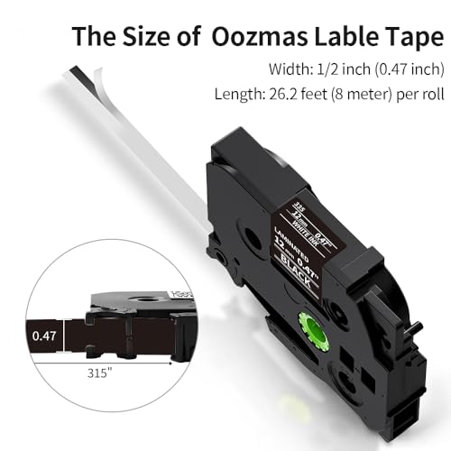 Oozmas Compatible Label Tape Replacement for Brother Ptouch White on Black Tape TZe 12mm TZe-335, Compatible with Brother P-Touch PT-H110 H107B H100LB D400 H200 1000 E100 D600, 3 Cartridges