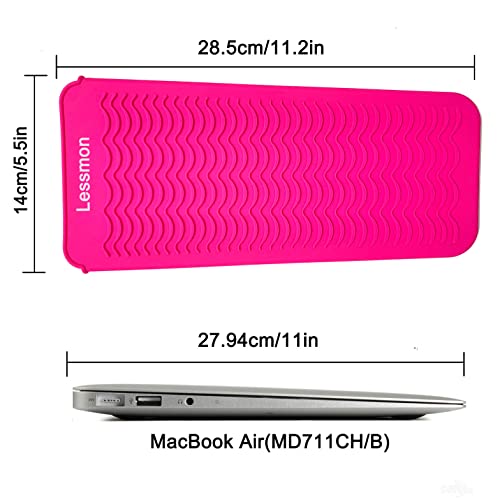 Heat Resistant Silicone Mat Pouch, Lessmon Hair Styling Tools for Curling Irons, Hair Straightener, Flat Irons, Length 28.5cm & Width 14cm, Pink