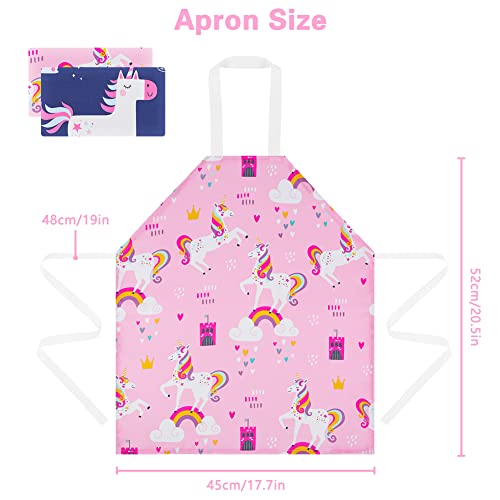 HOTUT 2 Pcs Kids Aprons, Cartoon Style Adjustable Child Chef Aprons, Unicorn Print Children's Apron for Kids Toddler Painting Baking Artist (PinkandBlue)