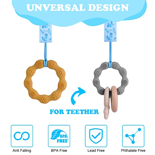 Aolso 4pcs Baby Pacifier Chain with 4pcs Adapters, Silicone Dummy Clips Adapter, Silicone Ring Adapter, Baby Pacifier Holder Soother Clip Chain Straps, Baby Teething Toys