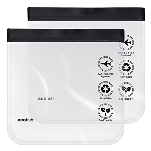 ECOHUB Airport Security Liquids Bags, EVA Airport Liquid Bag 20 x 20cm TSA Approved Clear Travel Toiletry Bag for Women Men, Clear Plastic Zip Lock Bags for Travel, Airline Approved (2 pcs Black)