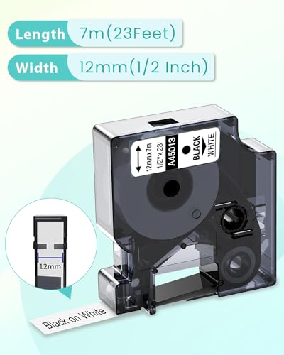 Oozmas a45013 Compatible Dymo Label Manager 160 Label Tape Replacement for Dymo D1 45013 s0720530 12mm x 7m Black on White, Label Cassette for Dymo LabelManager 160 210D 360D 420P 450D, 3-Pack