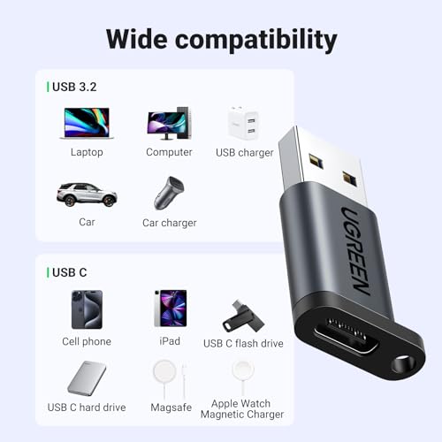 UGREEN USB to USB C Adapter, USB 3.0 Male to Type C Female Adaptor Support PD Fast Charger, 5Gbps Data Transfer, Compatible with iPhone 15 Pro Max, iPad Air 5/Mini 6, Galaxy S22/S21, Pixel 6 (Black)