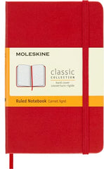 Moleskine Classic Ruled Paper Notebook, Hard Cover and Elastic Closure Journal, Color Scarlet Red, Size Pocket 9 x 14 cm, 192 Pages