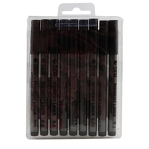 Funnasting Black Fineliner Pens, Set of 9 Micro Line Sketch Pens, Waterproof Drawing Pens for Artists Sketching Office Documents Bullet Journal