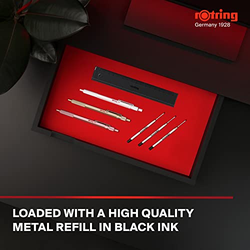 rOtring 600 Metallic Ballpoint Pen   Medium Point   Black Ink   Pearl White Barrel with Non-Slip Knurled Grip   Refillable   1 Count