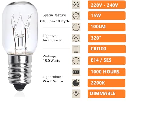 kanta Pack of 2-15W SES/E14 Small Edison Screw Light Bulb, Halogen, Warm White, for Fridge Freezer - Transparent