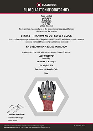 Blackrock Titanium-NS Maximum Cut Resistant Level F Heavy Duty Work Gloves, Nitrile Coating Dry Grip Men & Women's, Anti Cut Steel & Glass Fibre Safety Lining, Knife, Blade Protection & Glass Handling