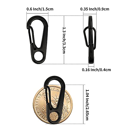 Temlum 3.3 cm Tiny SF Aluminum Carabiner Clip Mini Carabiners Set Spring Snap Keyring Hook for Camping Traveling Hiking Keychains Outdoor Black(10pcs)