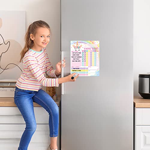 WERNNSAI Unicorn Chore Chart - Magnetic Reward Chart for Girls Kids Good Behavior Chart with 1 Marker Reusable Dry Erase Responsibility Charts for Fridge Home School Supplies