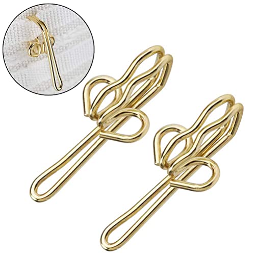 kuou 100 Pieces Brass Curtain Hooks, Metal Curtain Hook Brass Drapery Hooks, Curtain Hooks Brass Curtain Header Tape Drapery Hooks (Gold)