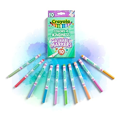 CRAYOLA Colours of Kindness Washable Fine Line Markers - Assorted Colours (Pack of 10)   Colours That Represent Good Feelings   Ideal for Kids Aged 3and