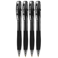 Bic Bu3 Grip 1.0 Black Retractable Ball Pen 4 Pack Stationery