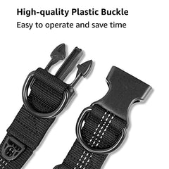 Beshine Adjustable Dog Collar, Reflective Nylon Neoprene with Separate ID Ring and Double D Ring, Durable and Comfortable Puppy Collar for Large Dogs(L, Black)