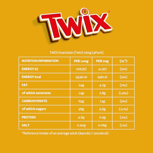 Twix Chocolate Biscuit Bars with Caramel, for Gift Bag,4 Bars of 40g