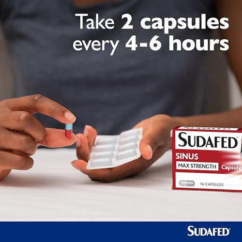 Sudafed Sinus Max Strength Capsules, Relieves Sinus Pressure and Pain, Relieves symptoms of Blocked Nose, Headache, Fever, Aches and Pain, pack of 16