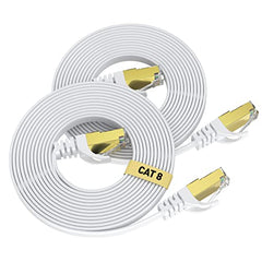 VOIETOLT Cat8 Ethernet Cable 1M 2Pack, 40Gbps/2000Mhz Flat High Speed Network Cable, STP RJ45 Gigabit Cat-8 Lan Internet Cable for PS4/5, Xbox, Modem - White