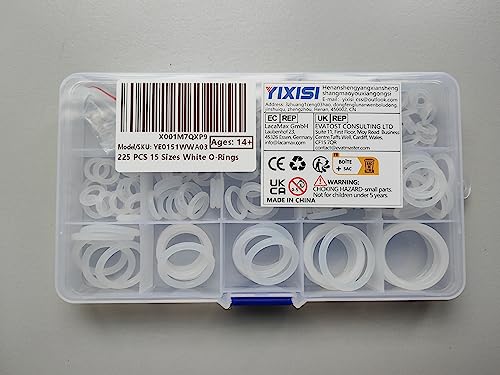 YIXISI 225 PCS 15 Sizes White O-Rings Assortment Kit, Silicone Metric O-Rings, for Tap Plumbing Washer Seal & Auto Quick Repair