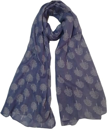 Mulberry Tree Print Scarf Lightweight Neck Scarves Ladies Clothing Accessory,Elegant Touch to Any Outfit,Lightweight/Comfortable Versatile Fashion Accessary-Denim Blue Colour