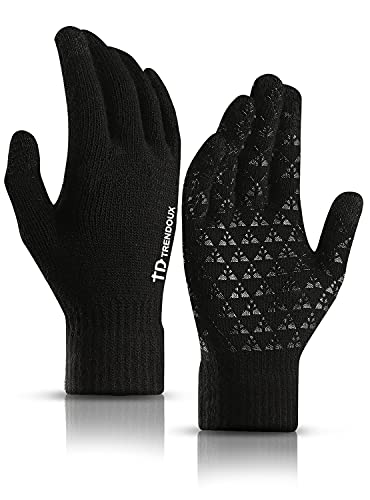 Winter Gloves, Christmas Gifts Thermal Touch Screen Glove Men - Typing Smartphone Driving Working - Anti-slip Grip - Warm Wool Liners -Soft Stretchy Material Windproof Outdoor Dog Walking - Black M