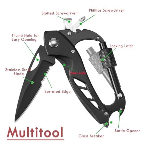 Xnourney 7 in 1 Multitool,Window Breaker and Screwdriver for Men,EDC Locking Carabiner,Birthday Gifts for Men,Keychain with Bottle Opener,Survival Gear Pocket Tool for Outdoor Camping