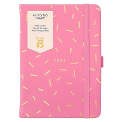 Busy B A6 To Do Diary January to December 2024 - Pink Sprinkle - Faux Leather Week to View Diary with Notes, Tear-Out Lists & Pockets