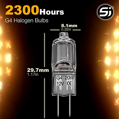 S&J G4 Halogen Light Bulbs 20W Clear Capsule 2 Pin Lamp Bulb Halogen Pin Base Warm White Dimmable 10 Pack (20 Watts)