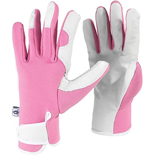 Spear & Jackson LMGLOVESKEW Kew Gardens Collection Ladies Medium Leather Palm Gardening Gloves - Pink