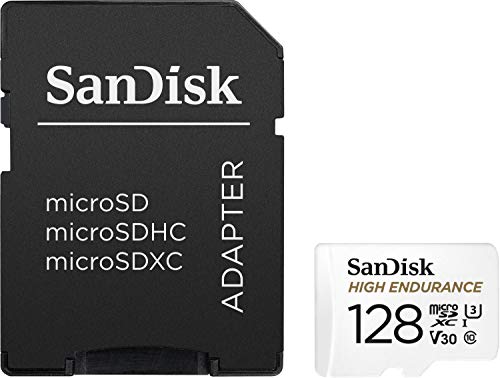 SanDisk 128GB High Endurance microSDXC card for IP cams & dash cams and SD adapter up to 10,000 Hours Full HD / 4K videos up to 100 MB/s UHS-I Class 10 U3 V30