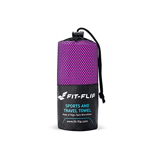 Fit-Flip Swimming towel - fast drying microfibre beach towel - ultra absorbent thin towels for travel, beach & gym - lightweight camping towel (30x50cm purple-green - without bag)