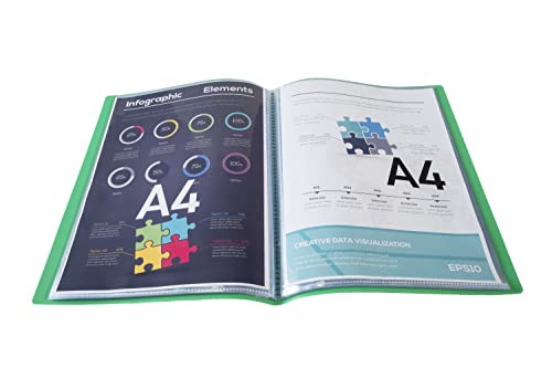 Exacompta - Ref 8883E - Semi-Rigid PP Display Book - Suitable for A4 Documents, Wipeable Cover, 500 Micron Polypropylene, 80 Pockets, 160 Viewing Pages - Light Green Cover