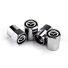 4pcs Auto Tire Air Valve Caps- Car Wheel Tyre Dust Stems Cover with Logo Emblem Waterproof Dust-Proof Universal fit for All Cars (silver, fit mazda)