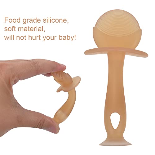 Vicloon Teething Toys for Baby, 2pcs Teether Toy Silicone Baby Teether, Baby Teething Toy with 2 Anti-Lost Chain, Teething Ring for 2 Months Above Infant Sore Gums Pain Relief（Brown）