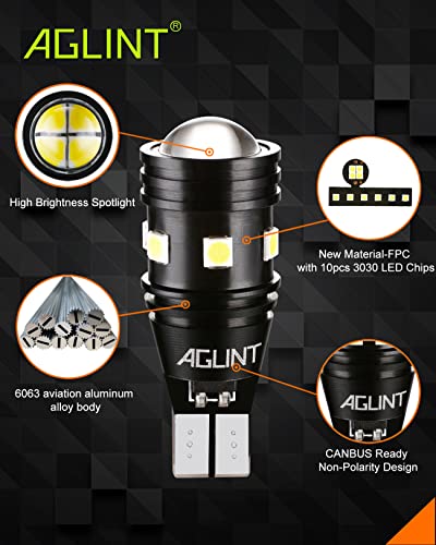 AGLINT W16W LED Bulbs CANBUS Error Free Extremely Bright 3030 10SMD T15 921 912 955 for Car Reverse Light Backup Parking Lights 12V 24V 6500K Xenon White Pack of 2