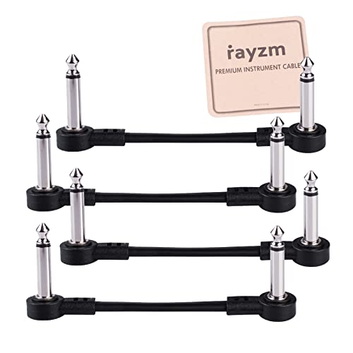 Rayzm Guitar Patch Cable, 6.35mm Angled Instrument Jumper Cable for Guitar/Bass Effects Pedals, 5cm Pedal-Board Jumper Cables (4-Pack)