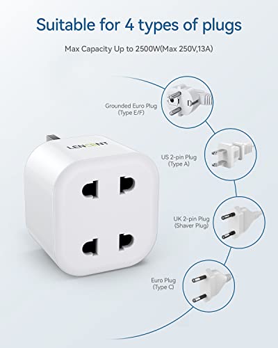 LENCENT Shaver Plug Adaptor, UK 2 Pin to 3 Pin 13A Fuse Adapter Plug Socket, Electric Shaver Razor Adapter Toothbrush Plug for Epilators Bathroom- White, 1 Pack