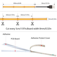 GOMING DC 5V USB COB Orange LED Strip Light USB Powered 6.6ft/2M 640LEDs Indoor Use IP20 Flexible LED Tape Lights