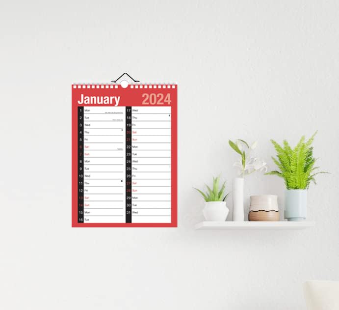 2024 Calendar A4 Large 2 Column Month To View Spiral Bound Wall Planner for Home Business Office School 1 January 2024 to 31 December 2024