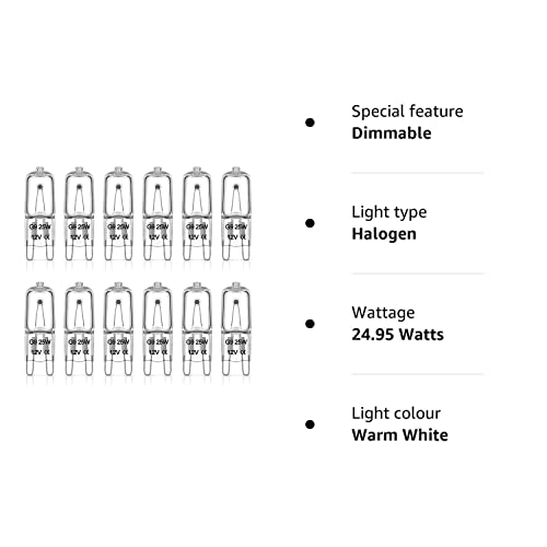 Chenilles G9 Halogen Light Bulbs 25W 230V, No Flickering, Dimmable,2800K Warm White G9 Capsule Bulb, 12 Pack