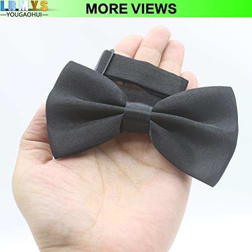 LRMYS Kids One Size Pre-Tied Bow Tie, Solid Color Adjustable Silk Neck Bowties for Baby Toddler Birthday Wedding Formal Party Banquet Prom Ball Fancy Dress, Black 1 Pack