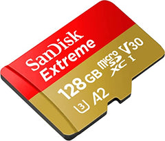 SanDisk 128GB Extreme microSDXC card for Action Cams and Drones and SD adapter and RescuePRO Deluxe, up to 190 MB/s, with A2 App Performance, UHS-I, Class 10, U3, V30