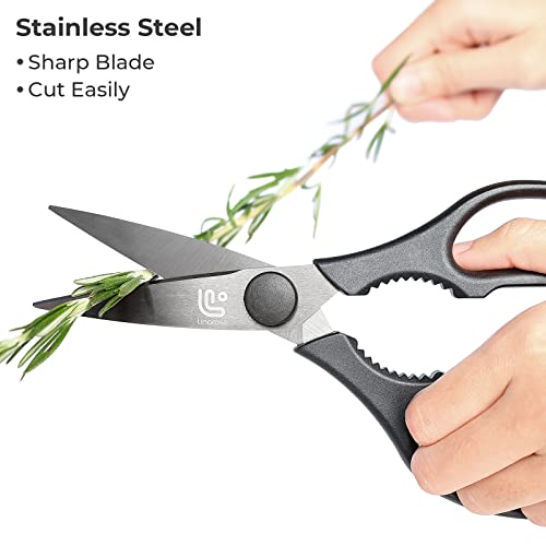 Linoroso Kitchen Scissor Heavy Duty Ultra Sharp Utility Scissors with Magnetic Holder Cooking Cutting Stainless Steel Food Shears for Meat Poultry Fish Chicken Pizza Vegetables Herbs BBQ Nuts - Black