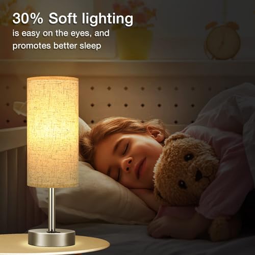 Bedside Lamps, Touch Lamps Bedside with USB-CandA Charging Ports, 3-Way Dimmable Table Lamp with White Linen Fabric Shade, Small Table Lamp for Bedroom Living Room (Bulb Included)