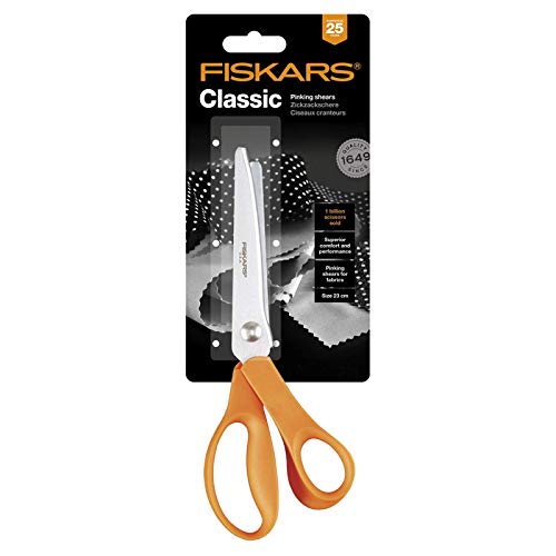 Fiskars Pinking Scissors, Length: 23 cm, For right-handed users, Stainless steel blade/Plastic handles, Orange, Classic, 1005130