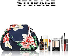 Lazy Drawstring Make up Bag Portable Large Travel Cosmetic Bag Pouch Travel Makeup Pouch Storage Organiser for Women Girl (Floral)