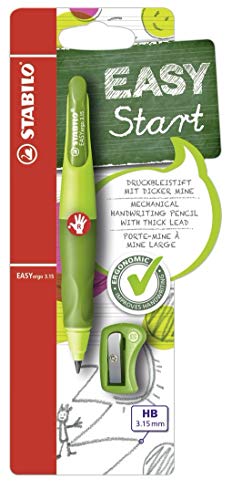 Ergonomic Mechanical Pencil - STABILO EASYergo 3.15 - Right-Handed - Pack of 1 - Light Green/Dark Green and Sharpener