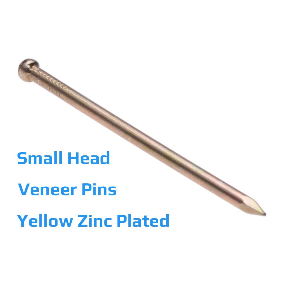 Panel Pins Finishing Nails Veneer Pins (Pack of 100) Yellow Zinc Plated Nail Galvanized Heavy Duty for DIY and Crafts Home Decor Woodwork Furniture Construction Size: Length 60mm Nail Diameter 2.5mm.