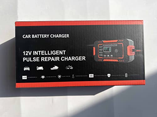 12V/6Amp Car Battery Charger, Smart Fully Automatic Battery Charger with Temperature Compensation for Most Types of Lead Acid Batteries, Red, AC Connection Required