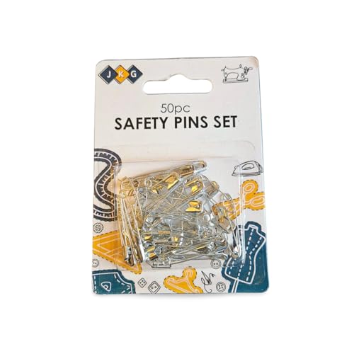 JKG® 50 x SAFETY PINS Assorted Sizes - Small Medium Large Safety Pins For Clothes - Perfect for Arts Crafts Sewing Hemming Textile Fabric Baby Clothing - Strong Nickel Plated Craft Pins