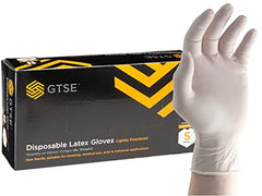 GTSE Box of 100 Latex Gloves, Size Large (L), Lightly Powdered Disposable Gloves, White, Suitable for Medical Use, Automotive, Cleaning and Industrial